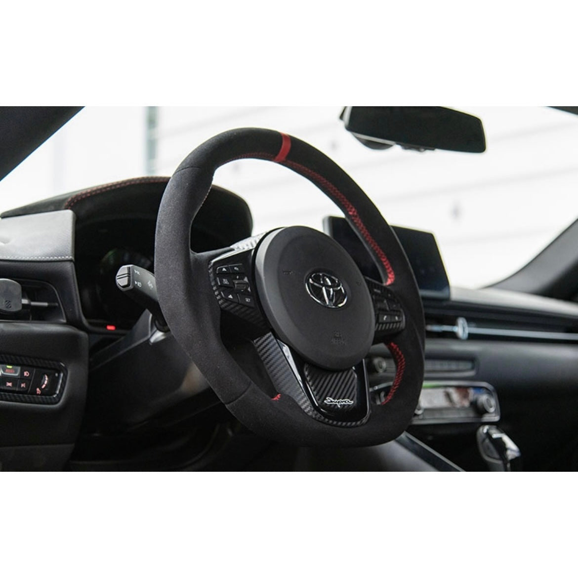 OLM 2020-2022 Toyota Supra Alcantara Pro Steering Wheel w/ Red Stripe