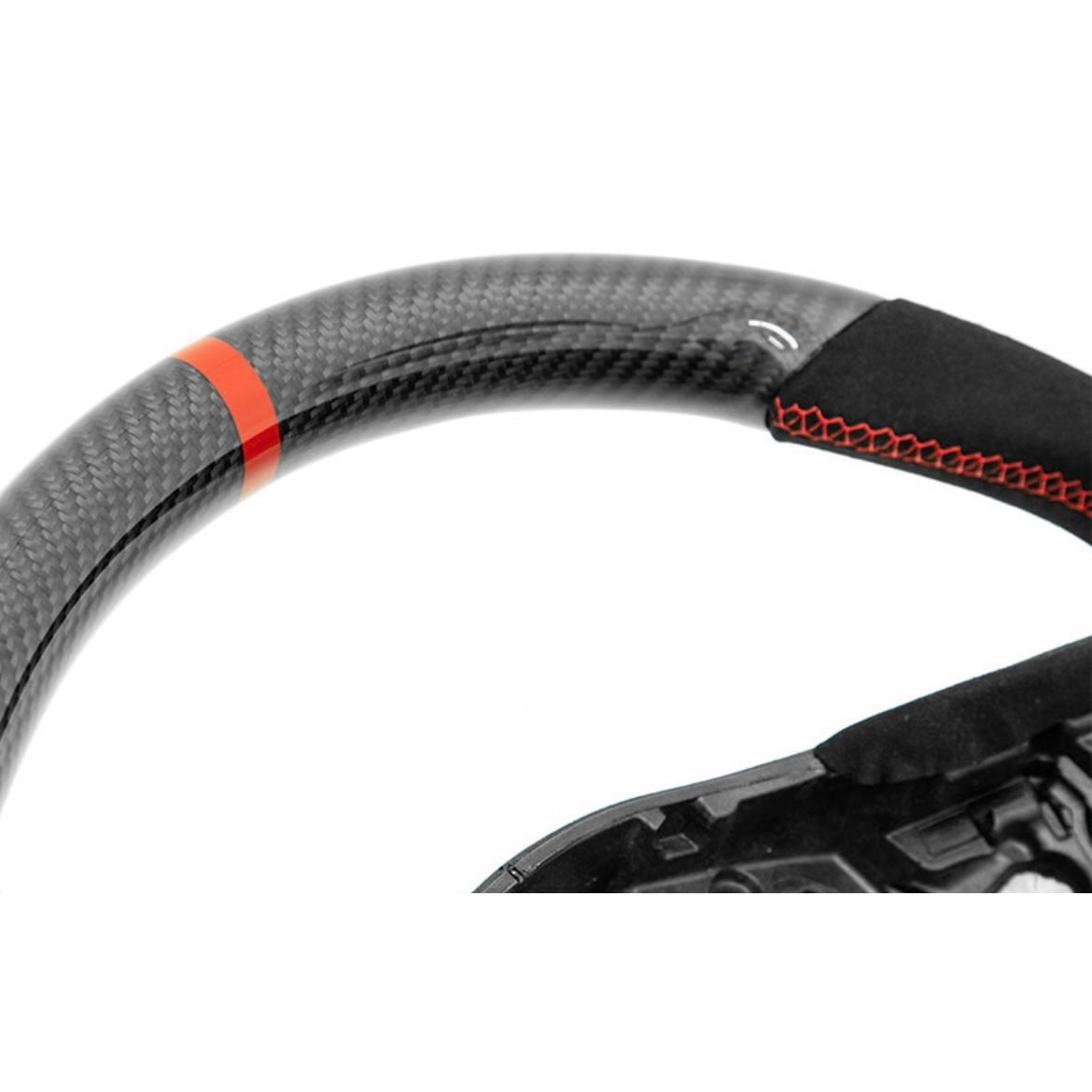 OLM 2020-2022 Toyota Supra Carbon Fiber Alcantara Pro Steering Wheel w/ Red Stripe