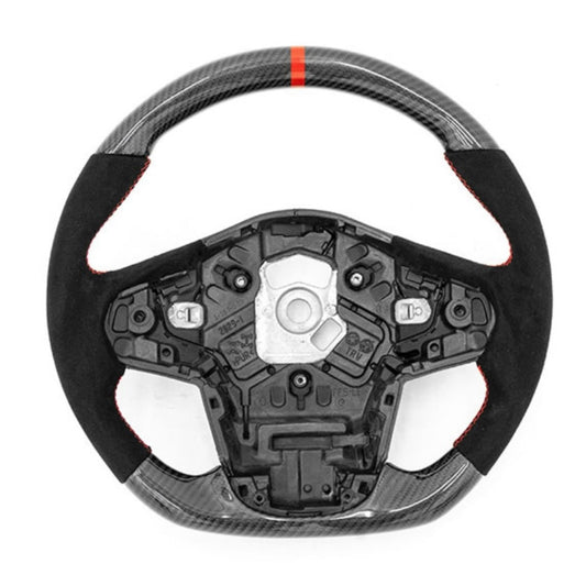 OLM 2020-2022 Toyota Supra Carbon Fiber Alcantara Pro Steering Wheel w/ Red Stripe